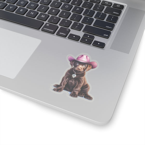 Cowboy Puppy Sticker - Choc Lab