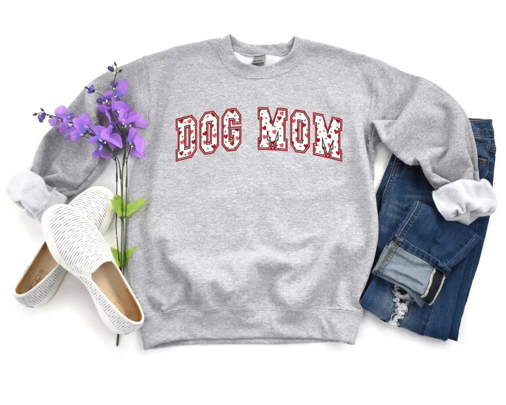 Dog Mom w/Hearts Crewneck Sweatshirt Uppercrufts